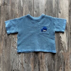 Zara Blue Crocheted Textured Kids Short Sleeve Tee Whale Patch 5T